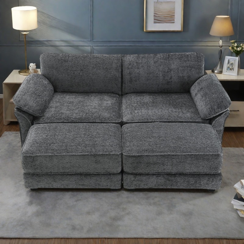 81" Chenille Modular Sectional Sofa 4-Seat Convertible Sleeper with Ottoman and Deep Seating - Gray