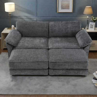81" Chenille Modular Sectional Sofa 4-Seat Convertible Sleeper with Ottoman and Deep Seating