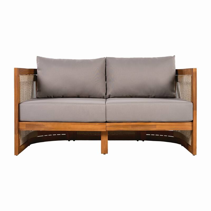 4-Piece Outdoor Wood Conversation Sofa Set with Coffee Table, Cushions
