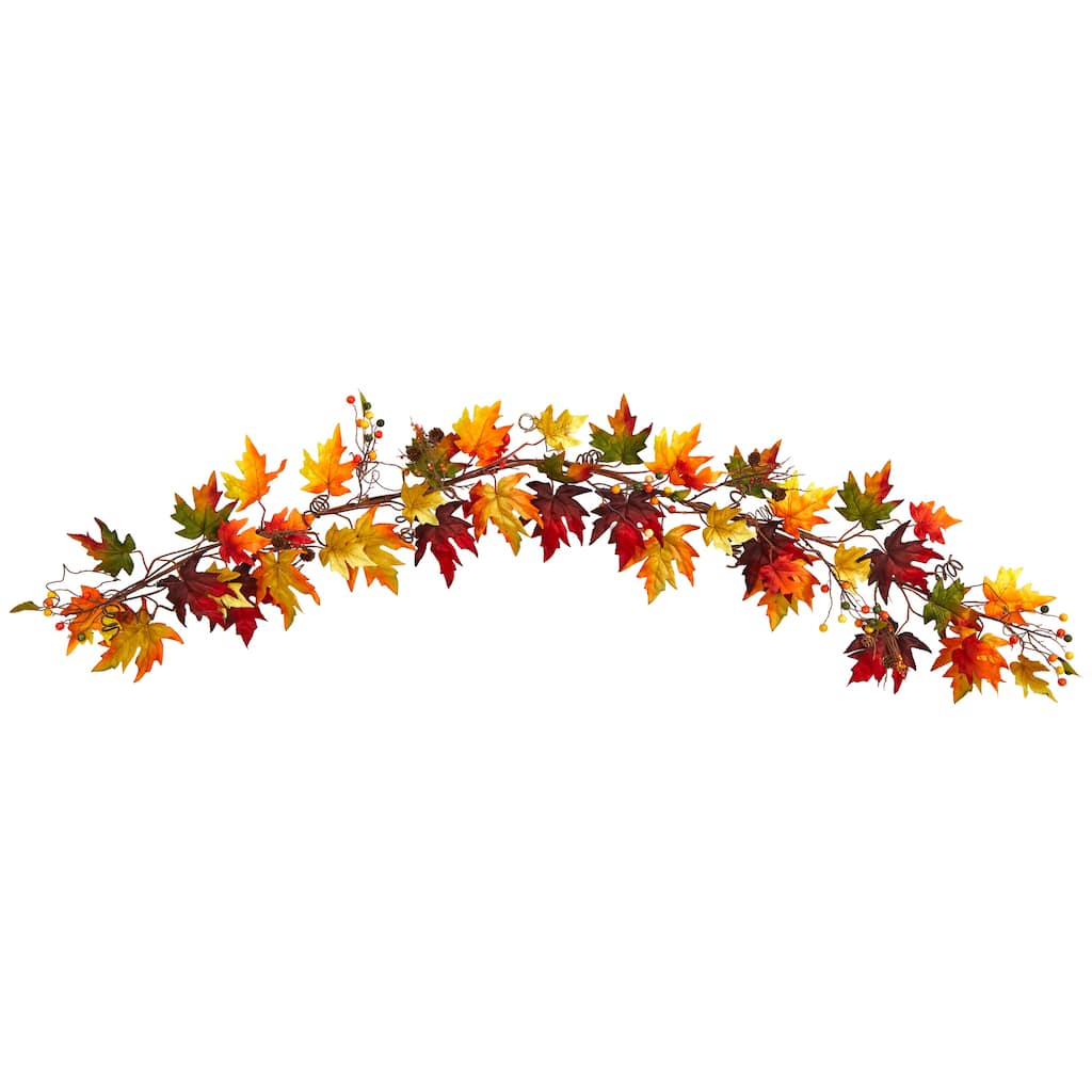 6’ x 6" Maple Leaves and Berries Artificial Fall Harvest Garland, Unlit