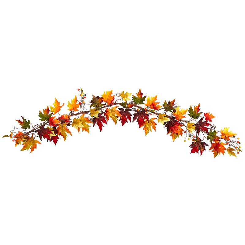 6’ x 6" Maple Leaves and Berries Artificial Fall Harvest Garland, Unlit