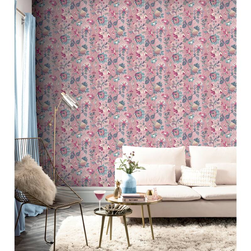 Arthouse Cornelia Pink Floral Stripe Wallpaper