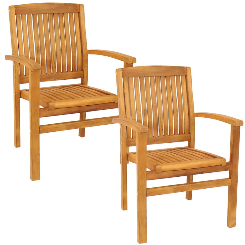 Sunnydaze Teak Wood Stackable Outdoor Patio Dining Chair - 2 Chairs
