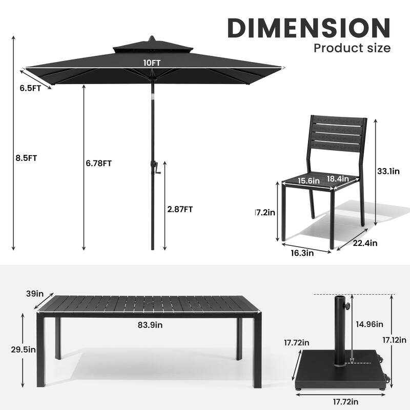 9/11-Piece Outdoor Dining Set Aluminum Table and Stackable Chairs w/10 ft Umbrella and Base