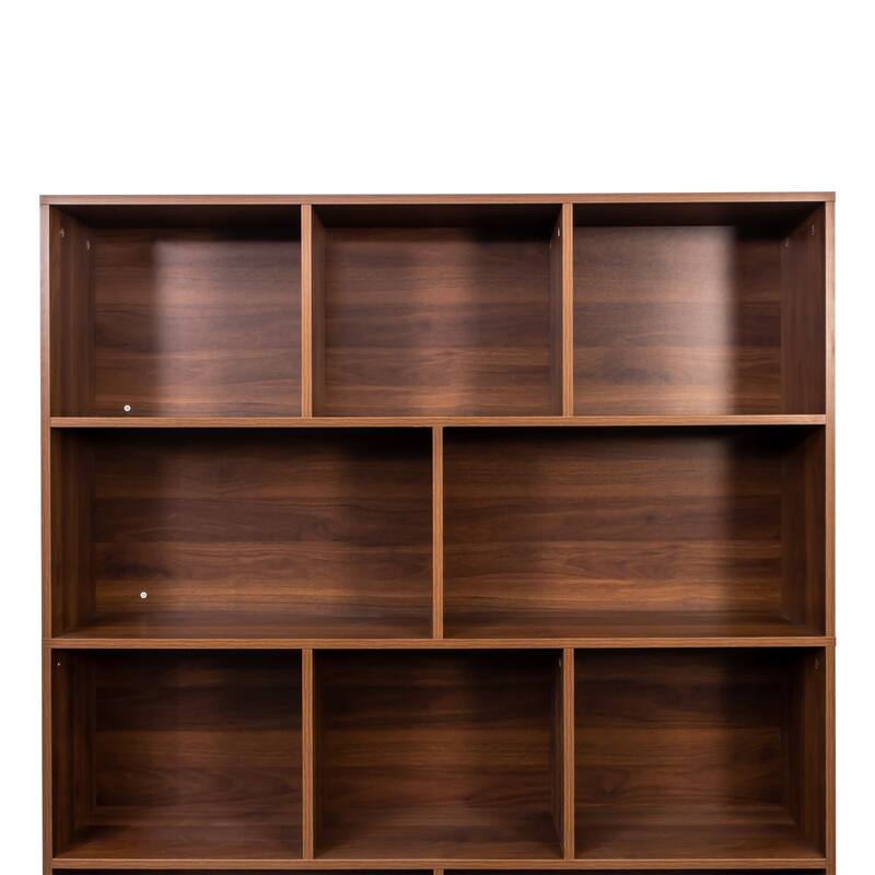 70.87" Tall Bookshelf with 10 Cubes and 3 Doors, 4-Tier Bookshelf, Open Shelf Bookcase with Cabinet
