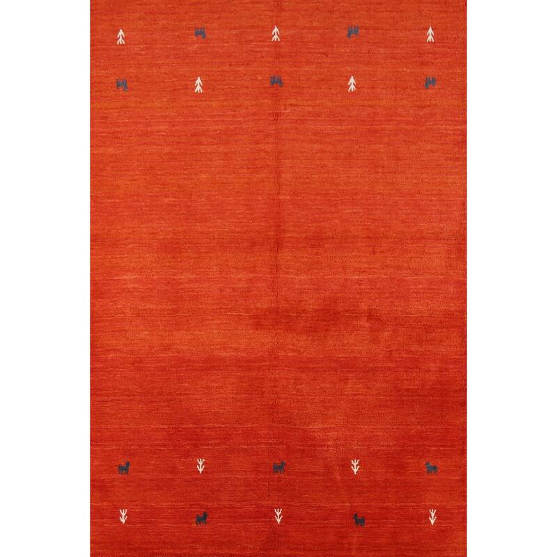Hand Knotted Oriental 100% Wool Carpet Tribal Animal Pictorial Oranges & Rust Gabbeh Area Rug - 6' 7'' X 4' 7''