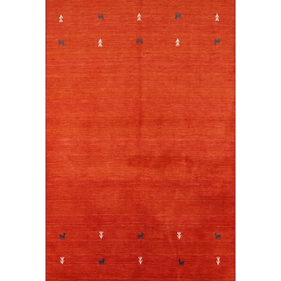 Hand Knotted Oriental 100% Wool Carpet Tribal Animal Pictorial Oranges & Rust Gabbeh Area Rug - 6' 7'' X 4' 7''