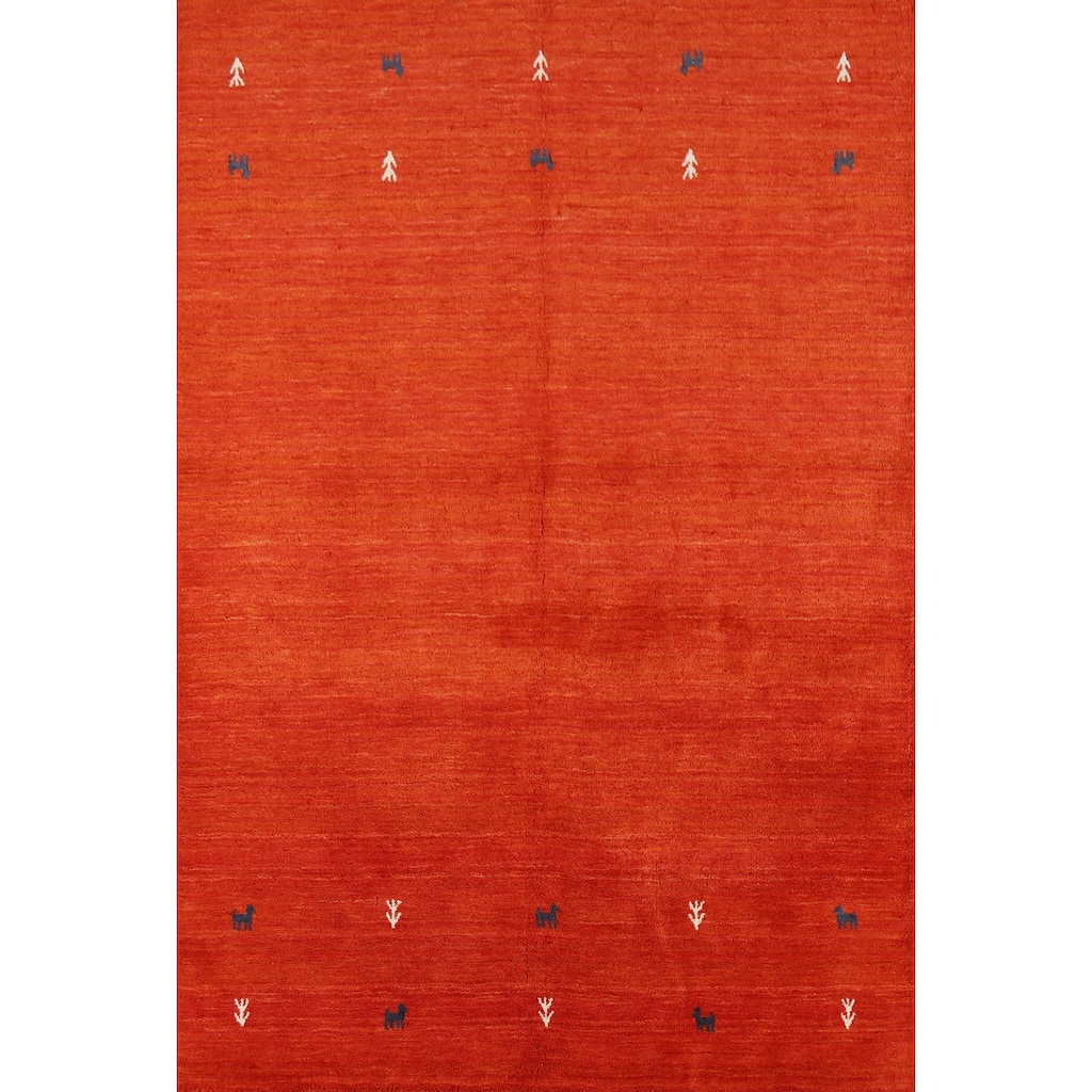 Hand Knotted Oriental 100% Wool Carpet Tribal Animal Pictorial Oranges & Rust Gabbeh Area Rug - 6' 7'' X 4' 7''