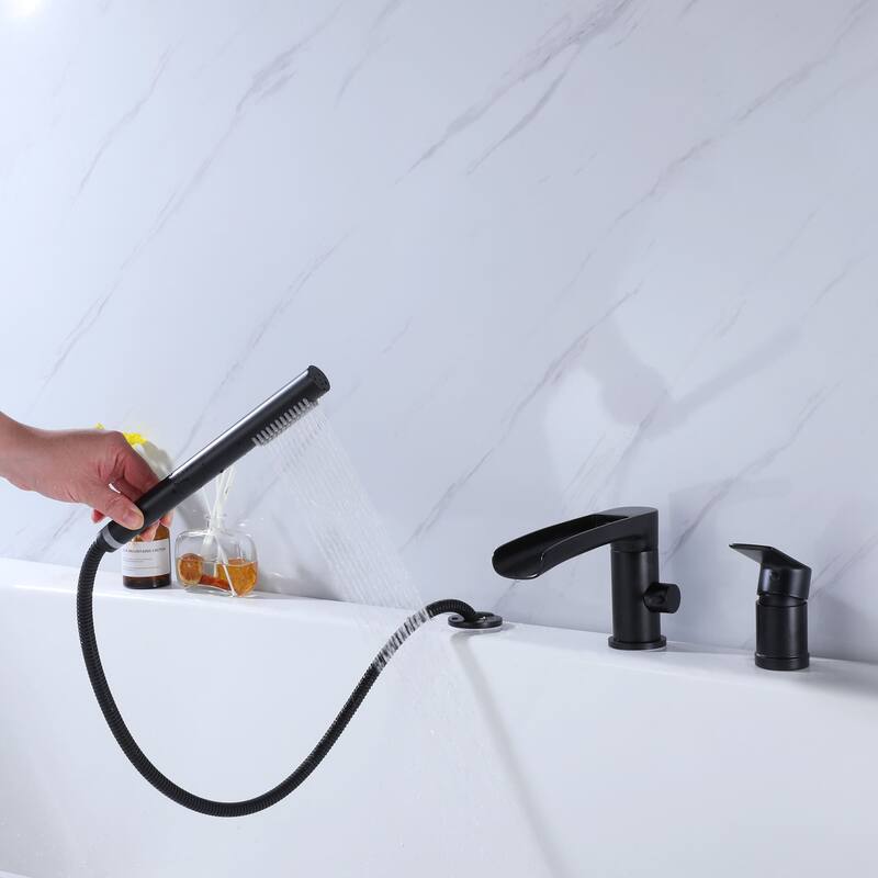 Deck Mounted Tub Faucet With Handheld Shower Watterfall Tub Filler Modern Bahroom Roman Bathtub Faucet With Sprayer And Valve