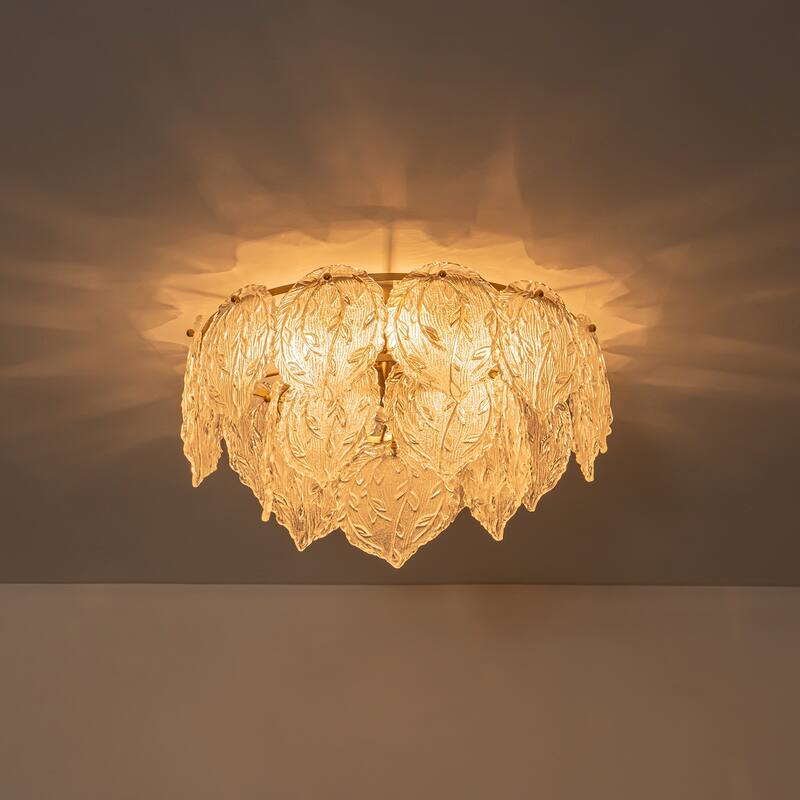 Luxury Gold Chandelier with Double-Tier Clear Glass Leaves