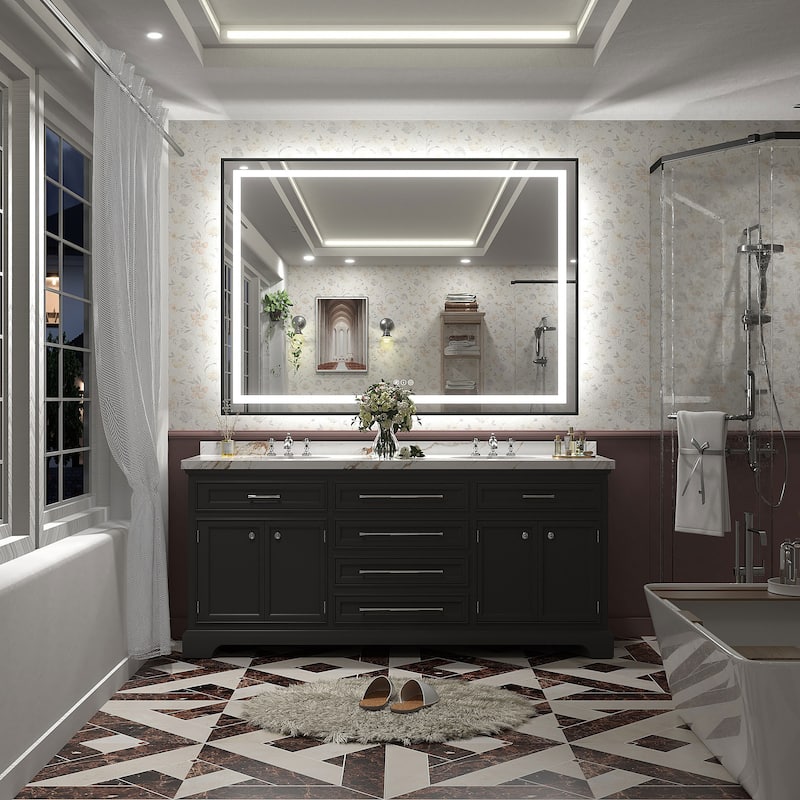 Black Metal Framed LED Front Light and Backlit Anti-Fog Wall Bathroom/ Vanity Mirror