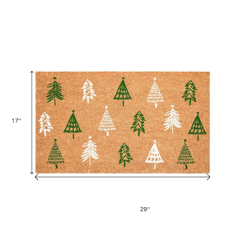 HomeRoots 17" X 29" Brown Green And White Christmas Trees Outdoor Coir Door Mat - 17.00' X '29.00