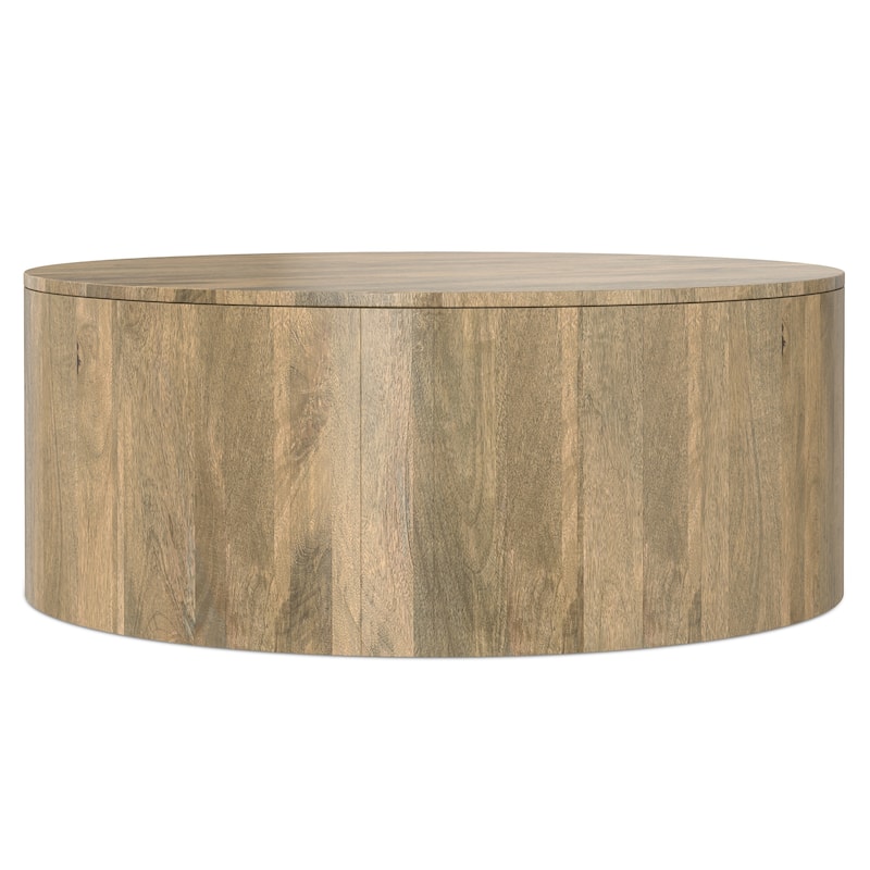 WYNDENHALL Hillmount SOLID MANGO WOOD 36 inch Wide Round Contemporary Drum Coffee Table & Fully Assembled - 36"d x 36" w x 14"h