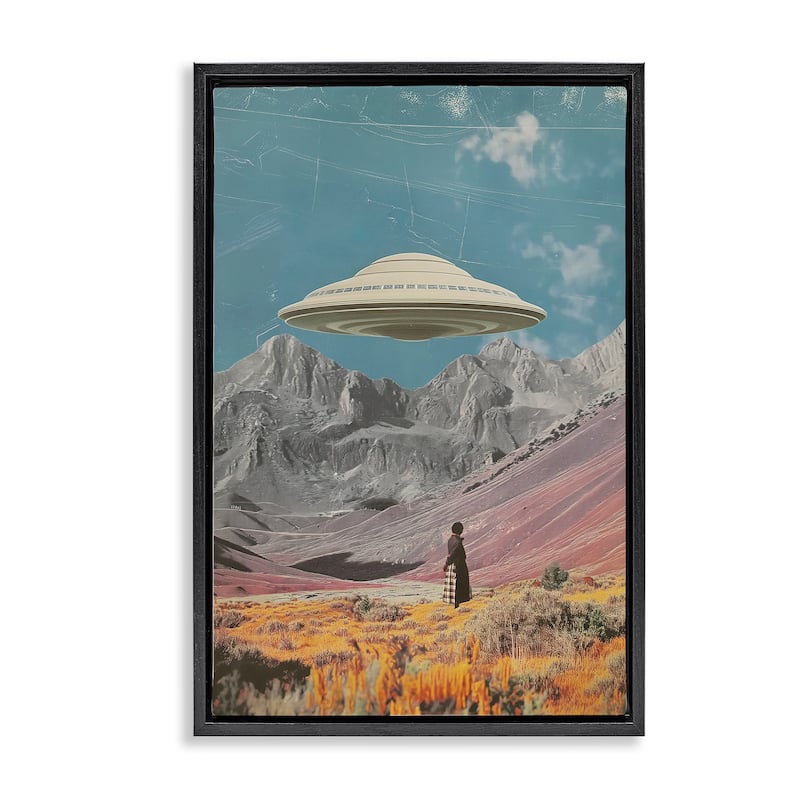 Stupell UFO over Mountain Valley Framed Floater Canvas Wall Art Design By Wumples - 21 x 31 - Black