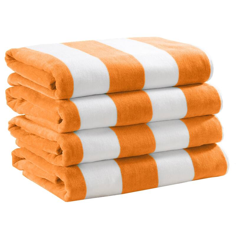 Linery & Co. Cotton Stripe Beach Towel, 4 Pack - 30" x 60" - 4 Pack- 30" x 60" - Orange