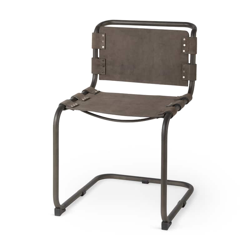 Berbick Brown / Grey Suede w/ Gunmetal Iron Frame Dining Chair - 20.5"W x 24"D x 33"H - Single - 20.5"W x 24"D x 33"H - Brown / Grey & Gunmetal