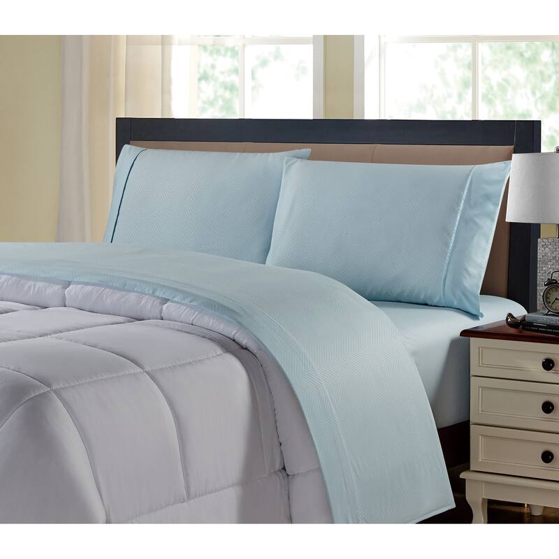 Kathy Ireland Chevron Embossed Microfiber 4 Piece Sheet Set - Queen - Aqua