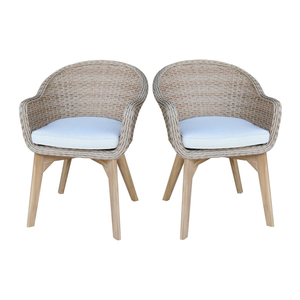 Outdoor Set of Two Wicker Dining Chairs with Cusions