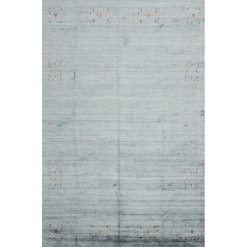 Hand Knotted Oriental Viscose Silk Carpet Tribal Animal Pictorial Greys & Charcoal Gabbeh Area Rug - 11' 8'' X 8' 7''