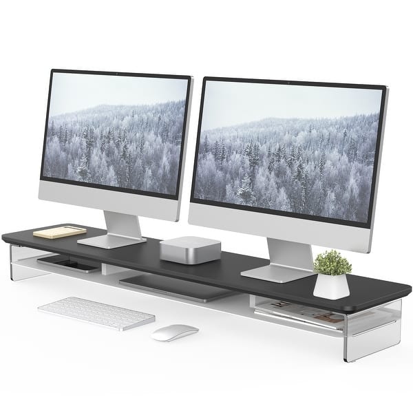 slide 2 of 10, Fenge Acrylic Monitor Stand Riser, 42.5 Inches Dual Monitor Stand Black