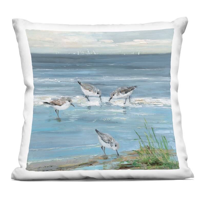Stupell Relaxed Sandpipers on Shore Decorative Printed Throw Pillow Design by Sally Swatland - Accent - Polyester - Blue - Single