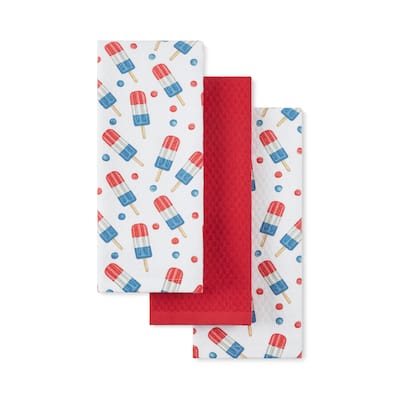 MARTHA STEWART Americana Stripesicle Ice Pop Holiday Kitchen Towels 3-Pack Set,100% Cotton - 16"x28"