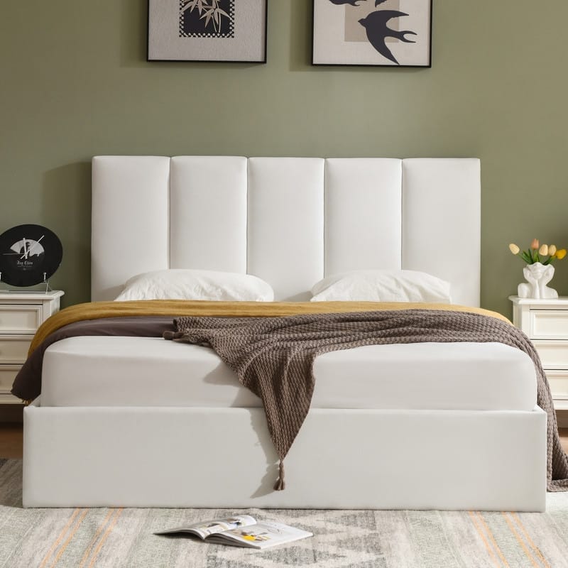 Full Size Lift-Up Storage Bed, White