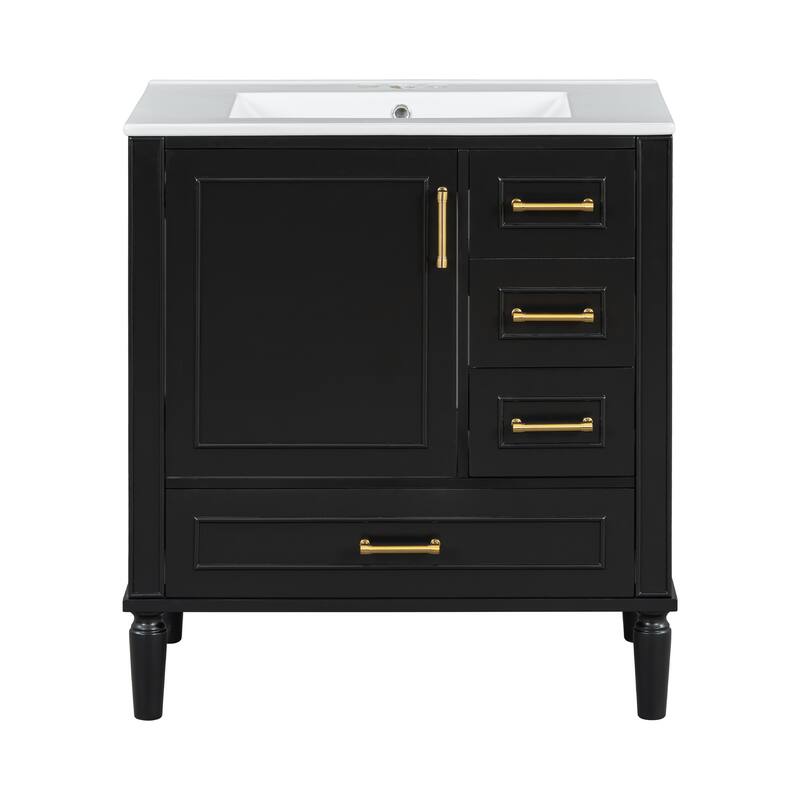 30" Bathroom Vanity with Ceramic Sink Combo, Soft-Close Door Bathroom Storage Cabinet with 3 Drawers