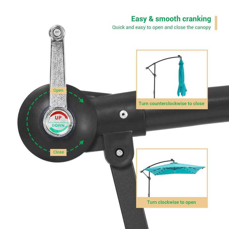 LIVOOSUN Solar Powered 8.2ft LED Patio Offset Umbrella With Base