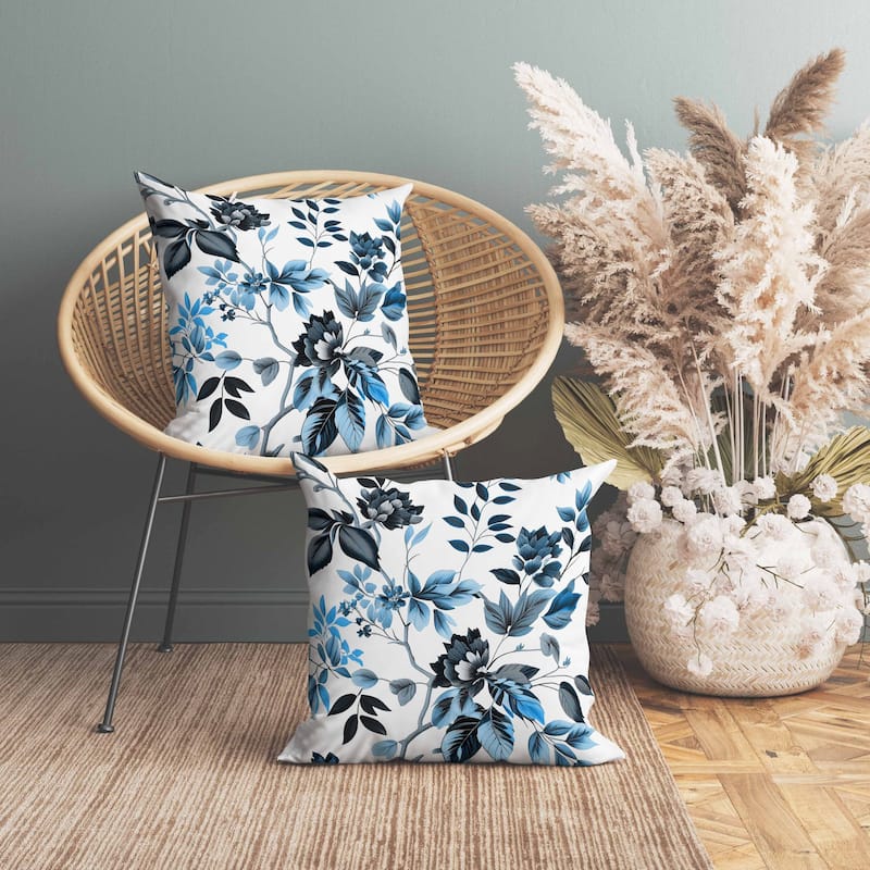 Majestic Gardens Indoor/Outdoor Reversible Throw Pillow White and Blue