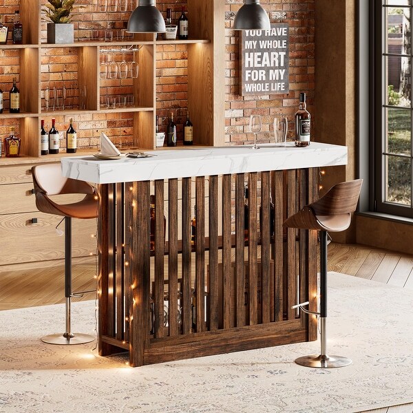 Counter Bar Height Pub Table with 2 Tier Storage Shelves, Modern