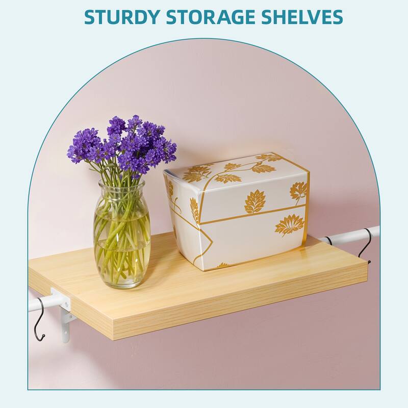 Wall-Mounted Clothing Storage Rack Multi-Functional Closet Organizer System with Adjustable Rods and Shelves