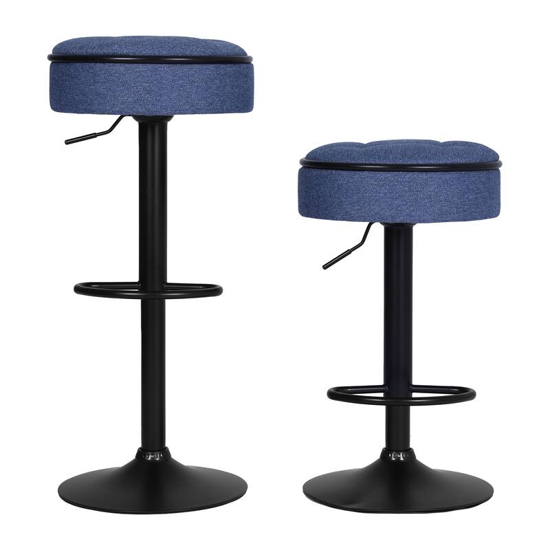 Modern PU Height Adjustable Swivel Bar Stool with Storage, Set of 2