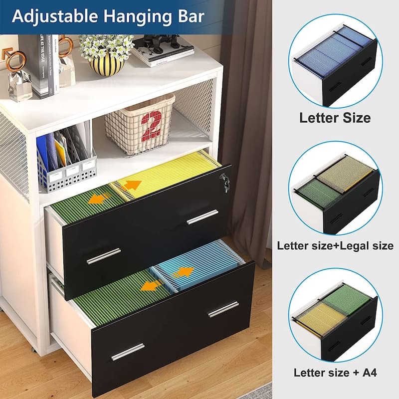 2 Drawer File Cabinet with Lock, Lateral Filing Cabinet