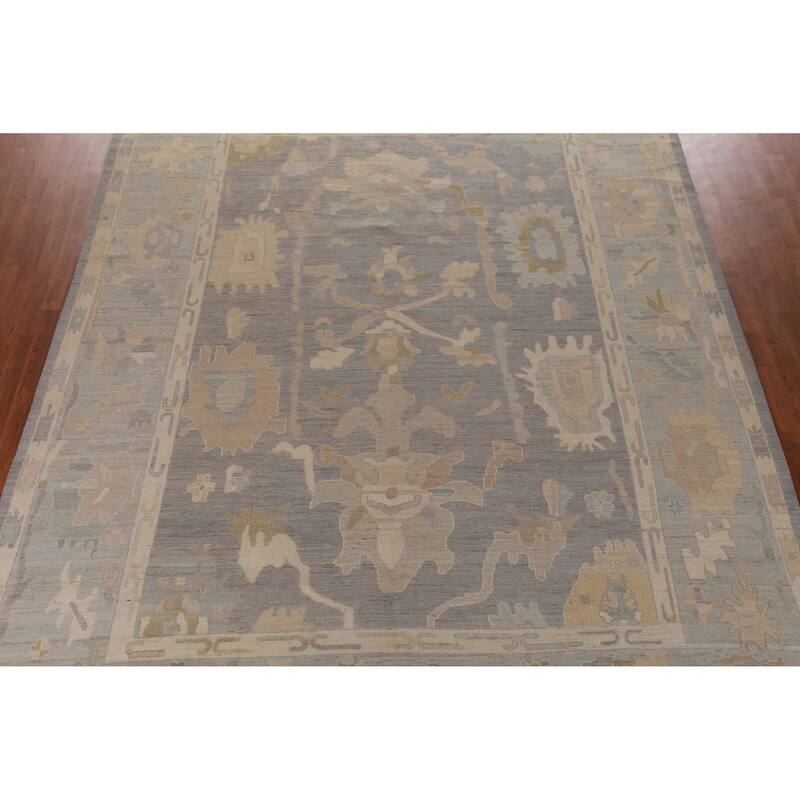Hand Knotted Oriental 100% Wool Carpet Transitional All-Over Greys & Charcoal Oushak Area Rug - 13' 9'' X 10' 1''