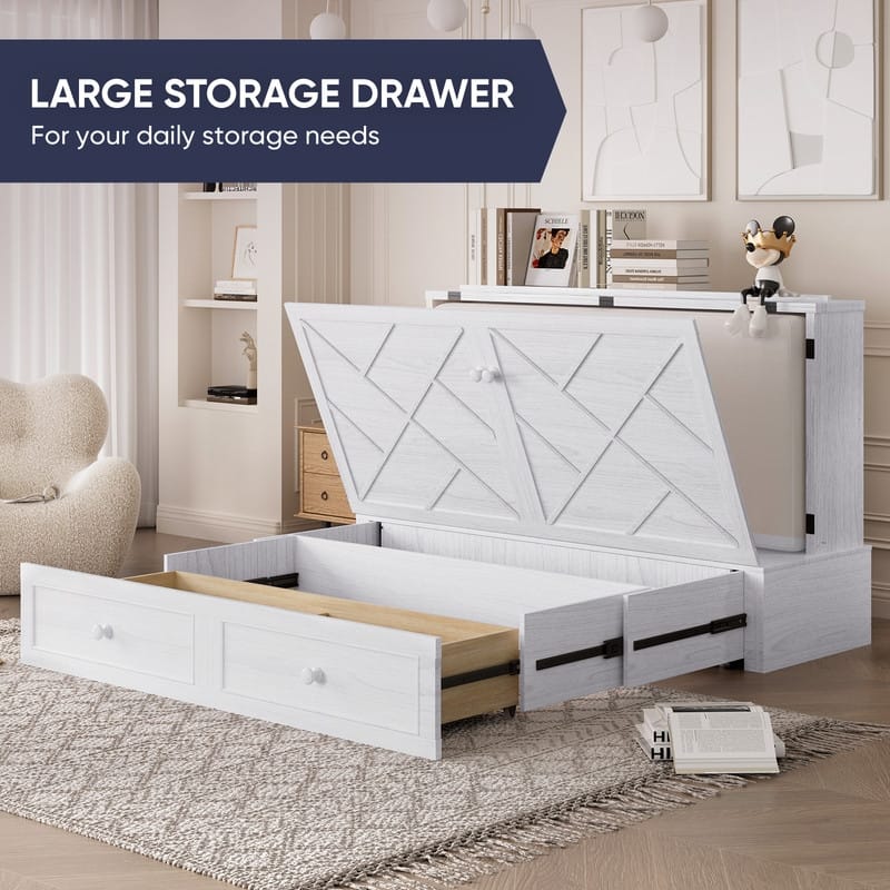 Mixoy Queen Size Murphy Bed Chest with Mattress and Storage