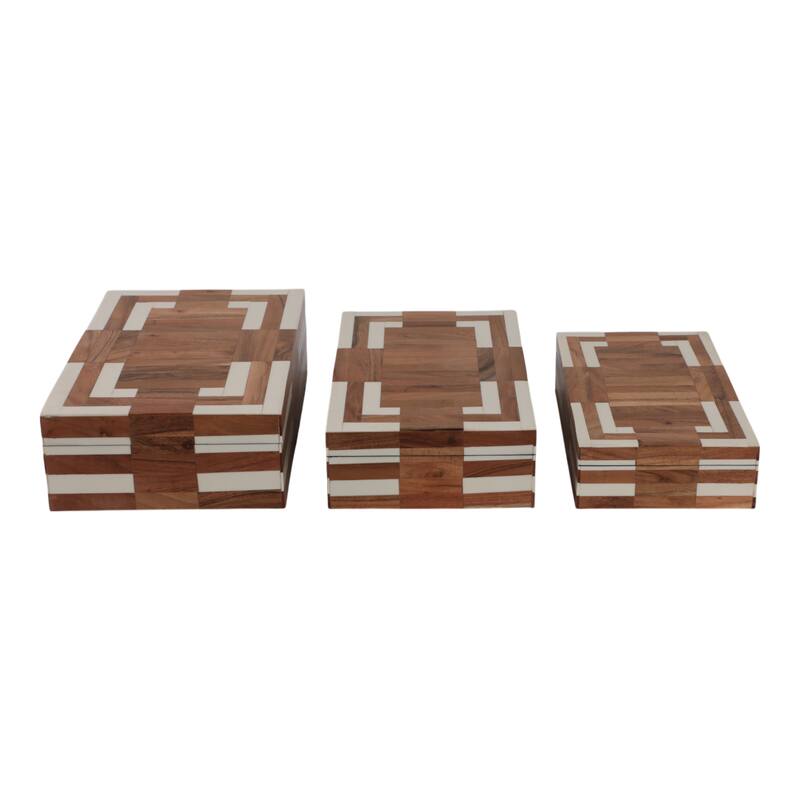 Resin Storage Boxes Geometric Inlay Nesting (Set of 3) - 3"/4" Ivory - 12" x 8" x 4"