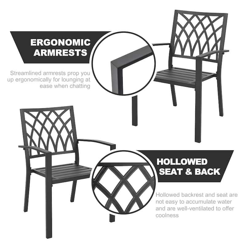 Outdoor Dining Set, Stackable Chairs and Dining Table, Black