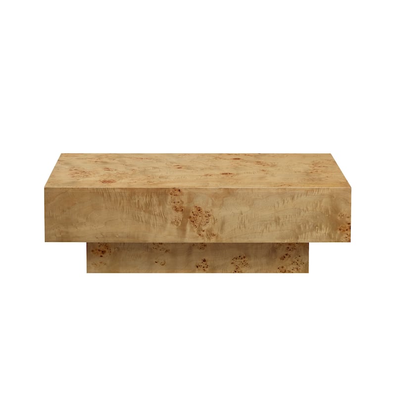 GDF Studio - Calera Mid-Century Modern Faux Burl Wood Coffee Table with Pedestal Base