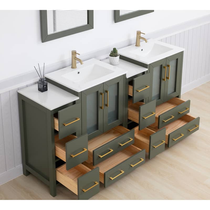 Vanity Art 72 in. Double Sink Bathroom Vanity with Top and Mirrors - 72 X 18.1 X 35.8