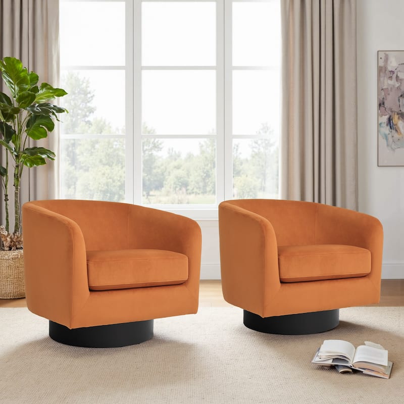 2 Set Modern Upholstered Swivel 360 Degree Accent Chair - 28" W × 25" D × 26" H - Orange