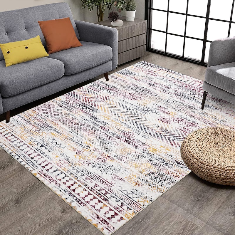 Garvee Moroccan Geometric Machine Washable Area Rug - 4' x 6' - Colorful