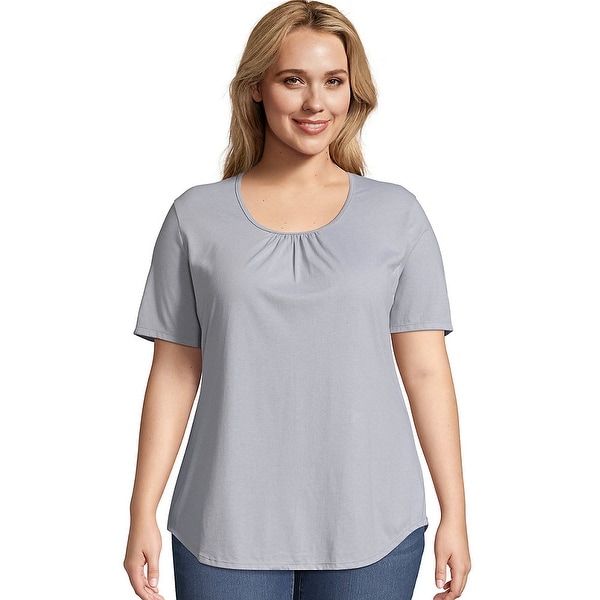 Just My Size Womens Shirred Scoop-Neck Jersey Tee