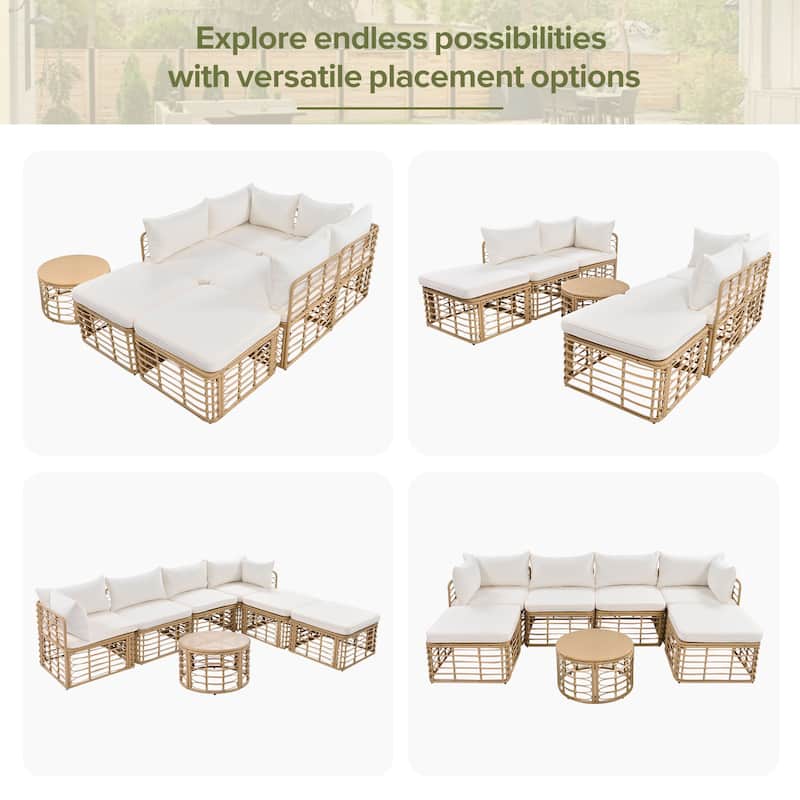 7-Pieces Outdoor Patio Sectional Sofa Set, Freely Combined Conversation Sets for Garden, Backyard, Balcony, Beige