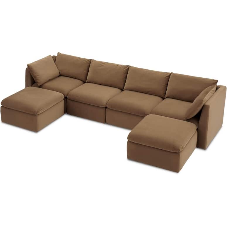 Mopio Macy Modular Sectional Sofa, Modern Couch with Ottoman Chaise Brown - Brown - Symmetrical