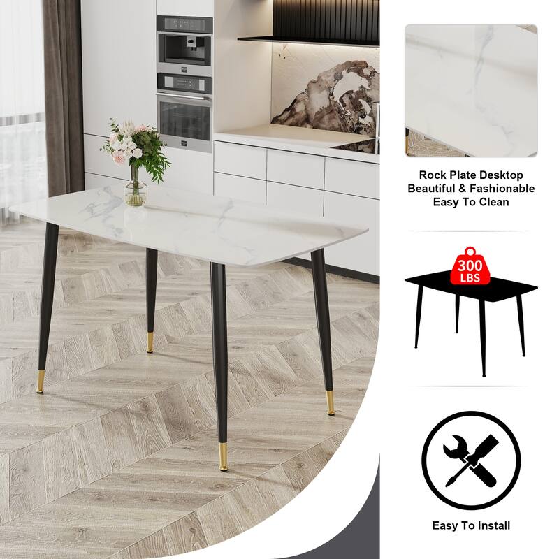 Modern Living Room Exquisite Simple Dining Table Imitation Marble Sintered Stone Countertop Kitchen Dining Table