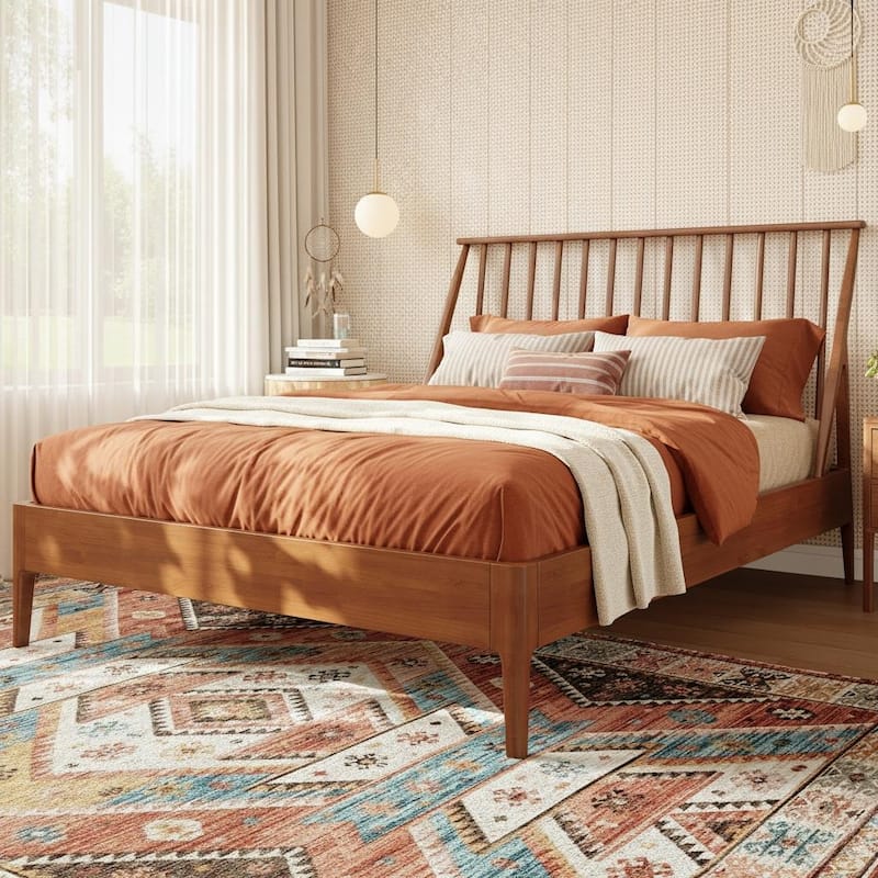 Modern Boho Bamboo Bed Frame with Metal Support by Harper&Bright Designs - Brown - Queen