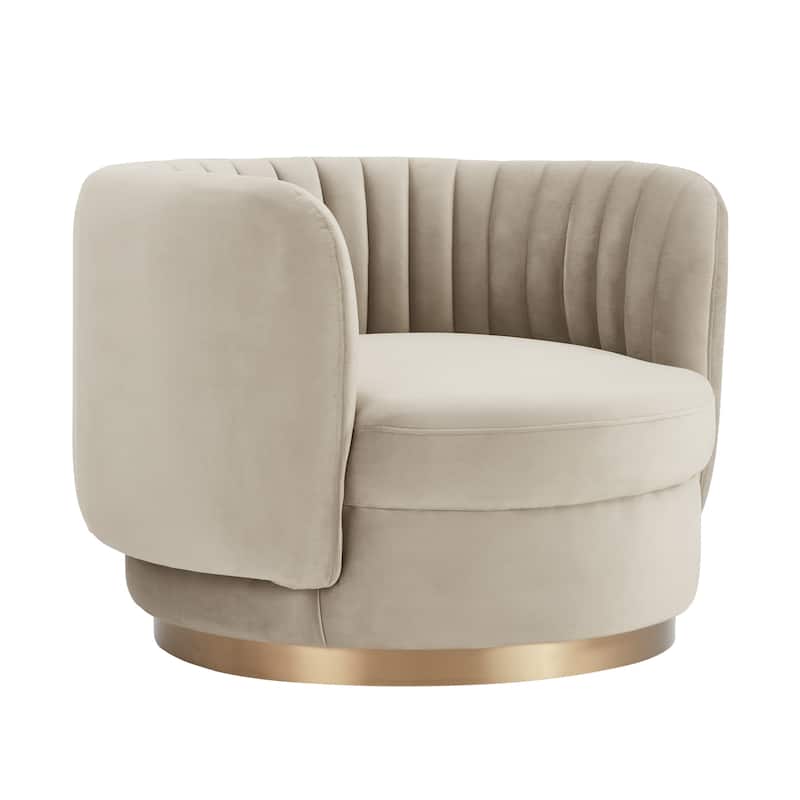 Davy Velvet 360 Degree Swivel Round Barrel Arm Chair with Gold Base