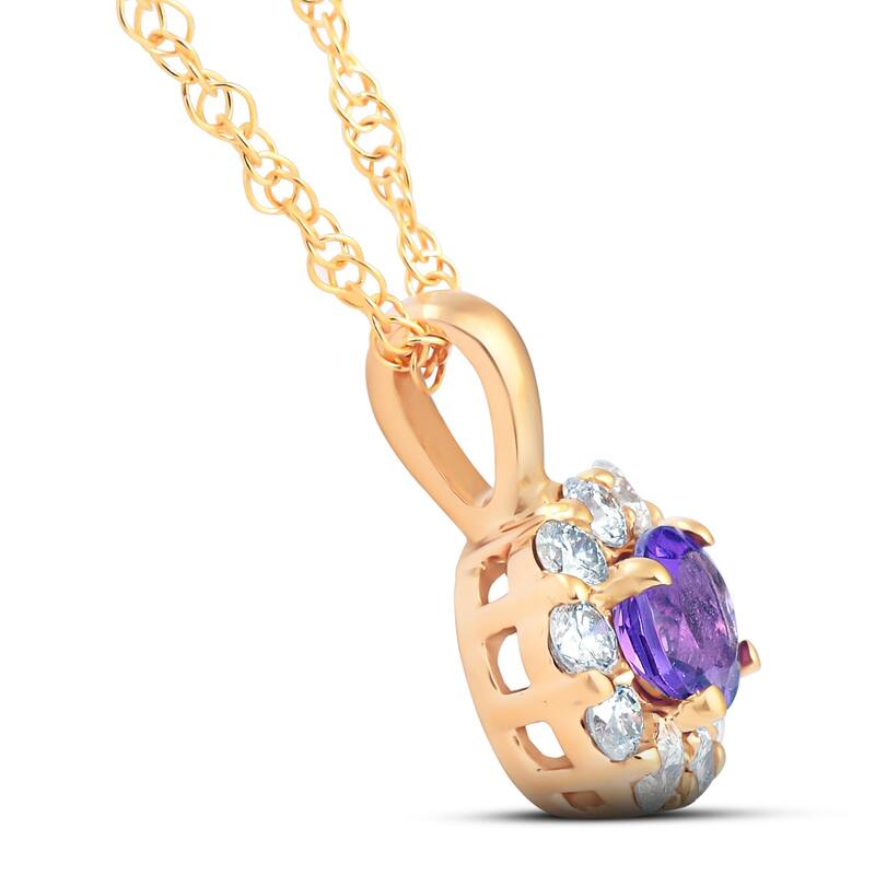Bliss Diamond 1/2 Ct Diamond & Genuine Amethyst Halo Pendant Yellow Gold Womens Necklace
