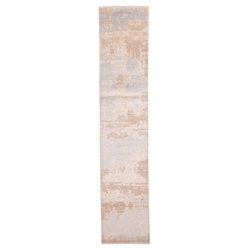 ECARPETGALLERY Hand-knotted Legacy Beige, Brown Silk, Wool Rug - 2'4 x 11'11